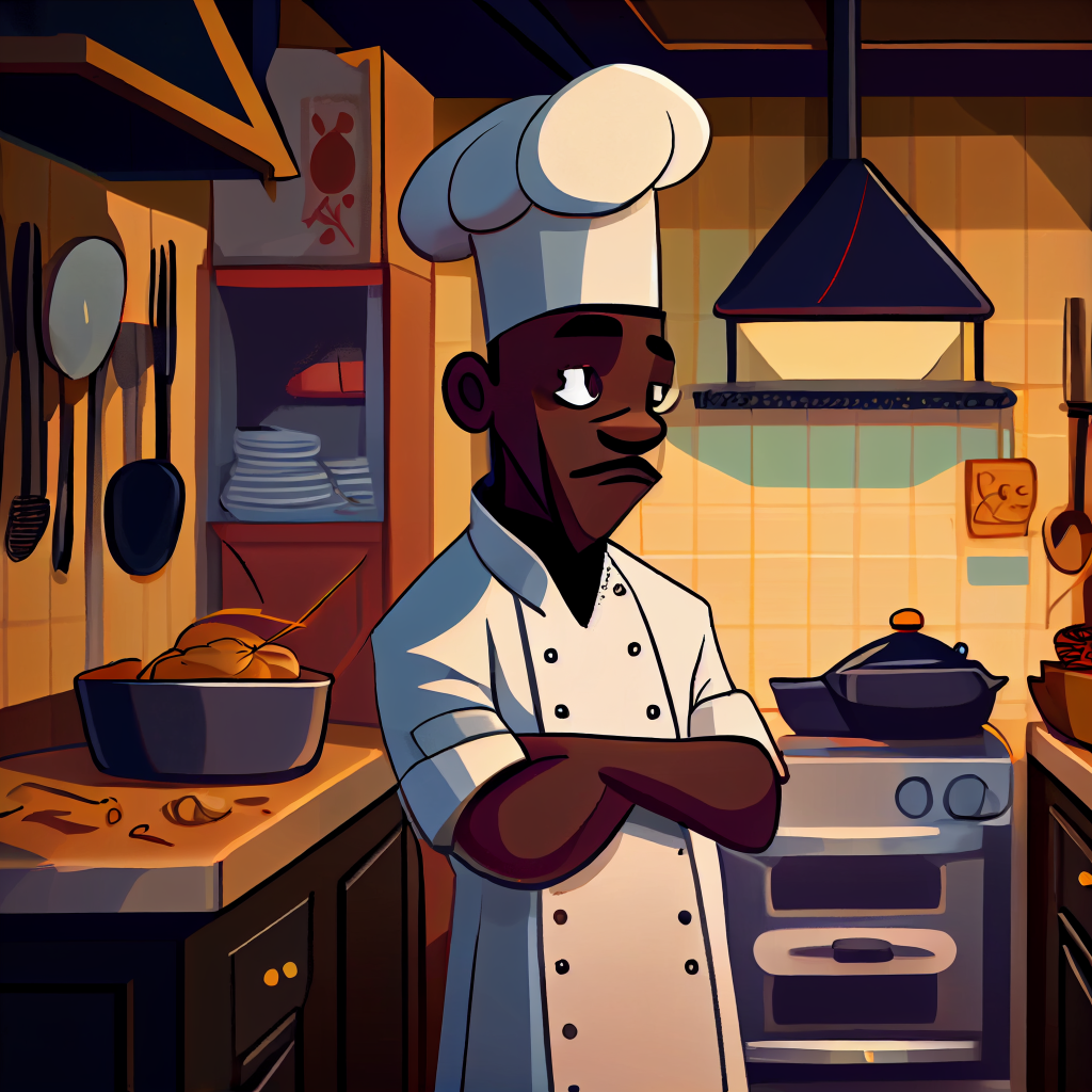Portrait of a black chef in the kitchen cartoon